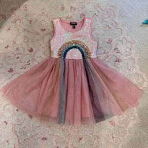 Pink Rainbow Sequin Tulle Dress